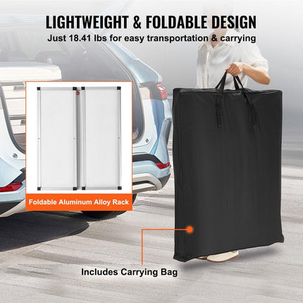Portable Tradeshow Podium Table, 785 x 380 x 1815 mm, Display Exhibition Counter Stand Booth Fair with Wall, Foldable Promotion Retail Bar Table Pop Up Podium with Storage Rack/Carrying Bag.