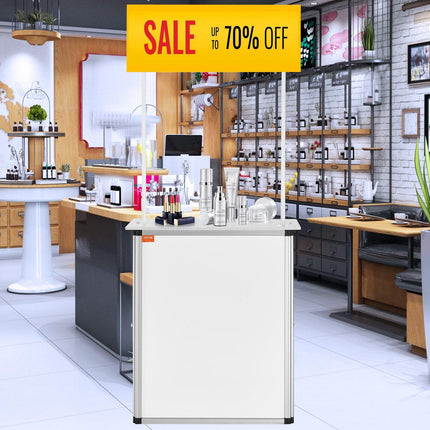 Portable Tradeshow Podium Table, 785 x 380 x 1815 mm, Display Exhibition Counter Stand Booth Fair with Wall, Foldable Promotion Retail Bar Table Pop Up Podium with Storage Rack/Carrying Bag.