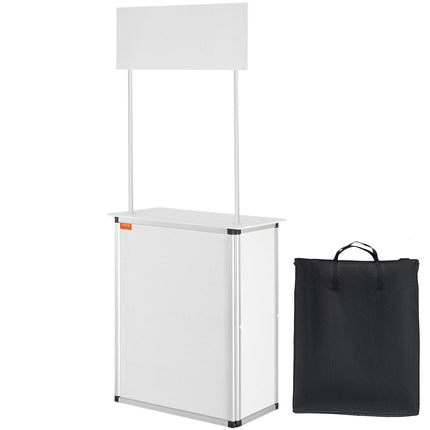 Portable Tradeshow Podium Table, 785 x 380 x 1815 mm, Display Exhibition Counter Stand Booth Fair with Wall, Foldable Promotion Retail Bar Table Pop Up Podium with Storage Rack/Carrying Bag.