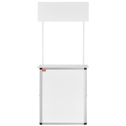 Portable Tradeshow Podium Table, 785 x 380 x 1815 mm, Display Exhibition Counter Stand Booth Fair with Wall, Foldable Promotion Retail Bar Table Pop Up Podium with Storage Rack/Carrying Bag.