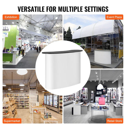Portable Tradeshow Podium Table, 1300 x 465 x 950 mm, Display Exhibition Counter Stand Booth Fair with Wall, Foldable Promotion Retail Bar Table Pop Up Podium with Storage Rack, Carrying Bag.