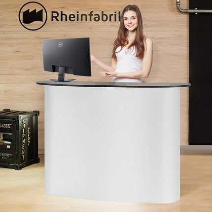 Portable Tradeshow Podium Table, 1300 x 465 x 950 mm, Display Exhibition Counter Stand Booth Fair with Wall, Foldable Promotion Retail Bar Table Pop Up Podium with Storage Rack, Carrying Bag.