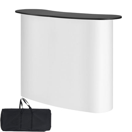 Portable Tradeshow Podium Table, 1300 x 465 x 950 mm, Display Exhibition Counter Stand Booth Fair with Wall, Foldable Promotion Retail Bar Table Pop Up Podium with Storage Rack, Carrying Bag.