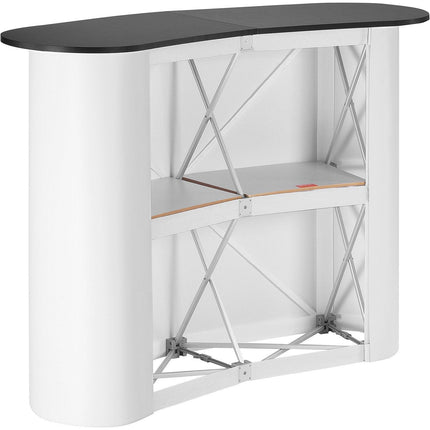 Portable Tradeshow Podium Table, 1300 x 465 x 950 mm, Display Exhibition Counter Stand Booth Fair with Wall, Foldable Promotion Retail Bar Table Pop Up Podium with Storage Rack, Carrying Bag.