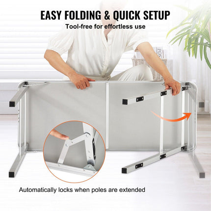 Folding Portable Bar Table, Tradeshow Podium Table for Indoor, Outdoor, Party, Picnic, Exhibition, Includes Carrying Case, Storage Shelf and Black Skirt, 38.39" x 15.16" x 34.25“.