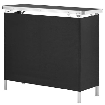 Folding Portable Bar Table, Tradeshow Podium Table for Indoor, Outdoor, Party, Picnic, Exhibition, Includes Carrying Case, Storage Shelf and Black Skirt, 38.39" x 15.16" x 34.25“.
