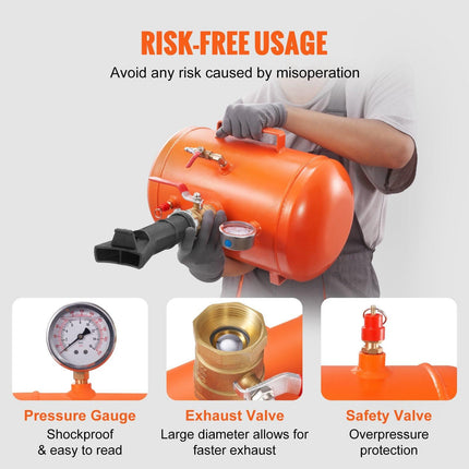 Tire Bead Seater, 5 Gal/19L Air Tire Bead Blaster with Pressure Gauge & Handle, 145 PSI Seating Tool Inflator Tank, 85-116 PSI Operating Pressure for Car Truck ATV.