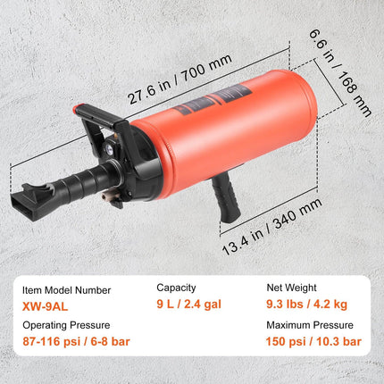 Tire Bead Seater, 2.4 Gal/9 L Air Tire Bead Blaster, 150 PSI Handheld Bead Bazooka, Portable Tire Inflator Tool, 87-116 PSI Operating Pressure for Tractor Truck ATV Car and Automobile Repair.