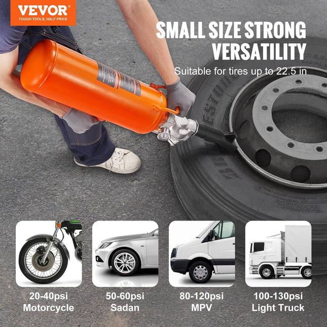 VEVOR Tire Bead Seater, 2.1 Gal/8 L Air Tire Bead Blaster, 120 PSI Handheld Bead Bazooka, Upgraded Portable Tire Inflator Tool, 85-116 PSI Operating Pressure for Tractor Truck ATV Car.