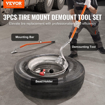 Tire Mount Demount Tool, 571-622 mm Manual Steel Tire Changer Mount Demount Removal Tool, with Extra Bead Holder, Tubeless Truck Bead Breaker, 3 PCS Tire Changing Tools, Orange.