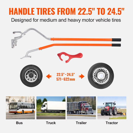 Tire Mount Demount Tool, 571-622 mm Manual Steel Tire Changer Mount Demount Removal Tool, with Extra Bead Holder, Tubeless Truck Bead Breaker, 3 PCS Tire Changing Tools, Orange.