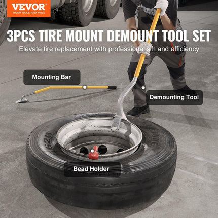 Tire Mount Demount Tool, 571- 622 mm Manual Steel Tire Changer Mount Demount Removal Tool, with Extra Bead Holder, Tubeless Truck Bead Breaker, 3 PCS Tire Changing Tools, Orange.