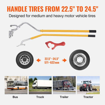 Tire Mount Demount Tool, 571- 622 mm Manual Steel Tire Changer Mount Demount Removal Tool, with Extra Bead Holder, Tubeless Truck Bead Breaker, 3 PCS Tire Changing Tools, Orange.