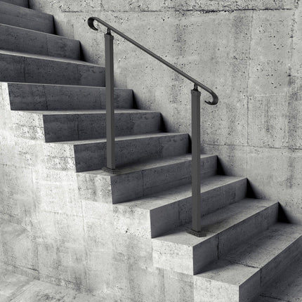 Handrails for Outdoor Steps, Fit 1-3 Steps Outdoor Stair Railing, Wrought Iron Handrail, Adjustable Front Porch Hand Rail, Black Transitional Hand railings for Concrete Steps or Wooden Stairs.