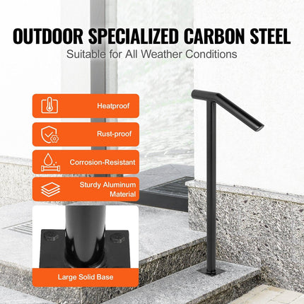 Single Post 1-2, Black Steel Railing 441LBS Capacity Baking Varnish Iron Stairs Stylish Handrails for Outdoor Steps with Expansion Bolts & Drill Bit.