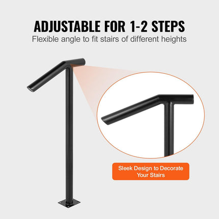 Single Post 1-2, Black Steel Railing 441LBS Capacity Baking Varnish Iron Stairs Stylish Handrails for Outdoor Steps with Expansion Bolts & Drill Bit.