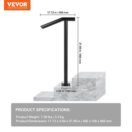 Single Post 1-2, Black Steel Railing 441LBS Capacity Baking Varnish Iron Stairs Stylish Handrails for Outdoor Steps with Expansion Bolts & Drill Bit.