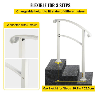 3-Step Handrails for Outdoor Steps Fits 1 or 3 Steps Matte White Stair Rail Wrought Iron Handrail with Installation Kit Hand Rails for Outdoor Step.