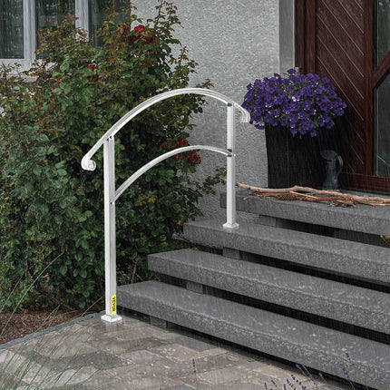 3-Step Handrails for Outdoor Steps Fits 1 or 3 Steps Matte White Stair Rail Wrought Iron Handrail with Installation Kit Hand Rails for Outdoor Step.