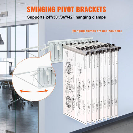 Wall Mount Blueprint Storage Rack Blueprint Holder with 12 Pivot Brackets.