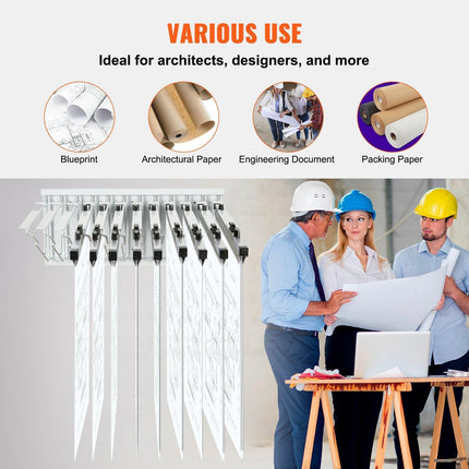 Wall Mount Blueprint Storage Rack Blueprint Holder with 12 Pivot Brackets.