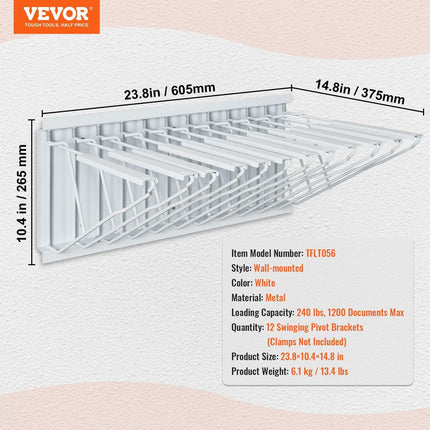Wall Mount Blueprint Storage Rack Blueprint Holder with 12 Pivot Brackets.