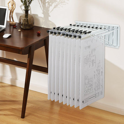 Wall Mount Blueprint Storage Rack Blueprint Holder with 12 Pivot Brackets.