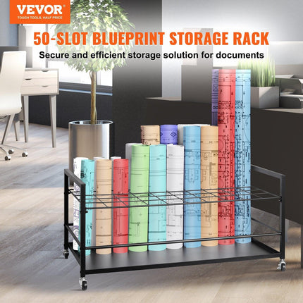 Blueprint Storage Rack 50 Slots Mobile Roll File Holder for Architectural.