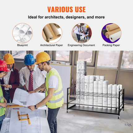 Blueprint Storage Rack 50 Slots Mobile Roll File Holder for Architectural.