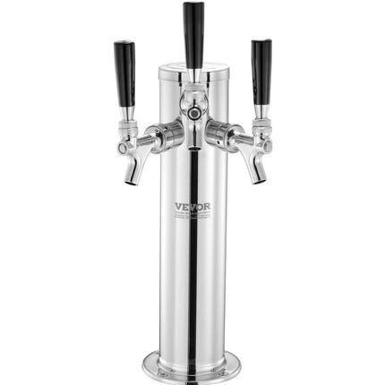 Triple Taps Draft Beer Tower Dispenser, Stainless Steel Keg Beer Tower, Kegerator Tower Kit with Pre-Assembled Tubing and Self-Closing Faucet Shanks for Party, Bar, Pub, Restaurant.