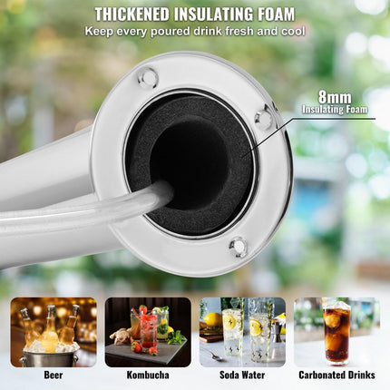 Triple Taps Draft Beer Tower Dispenser, Stainless Steel Keg Beer Tower, Kegerator Tower Kit with Pre-Assembled Tubing and Self-Closing Faucet Shanks for Party, Bar, Pub, Restaurant.