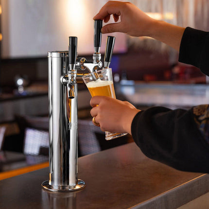 Triple Taps Draft Beer Tower Dispenser, Stainless Steel Keg Beer Tower, Kegerator Tower Kit with Pre-Assembled Tubing and Self-Closing Faucet Shanks for Party, Bar, Pub, Restaurant.