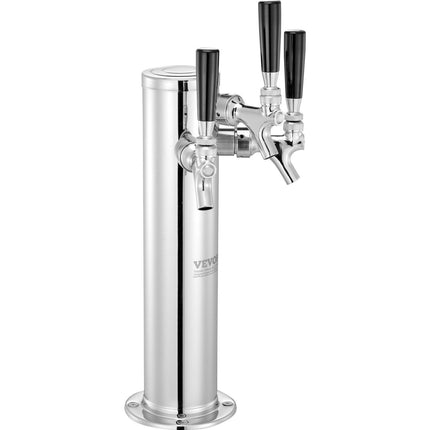 Triple Taps Draft Beer Tower Dispenser, Stainless Steel Keg Beer Tower, Kegerator Tower Kit with Pre-Assembled Tubing and Self-Closing Faucet Shanks for Party, Bar, Pub, Restaurant.