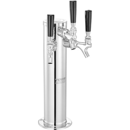 Triple Taps Draft Beer Tower Dispenser, Stainless Steel Keg Beer Tower, Kegerator Tower Kit with Pre-Assembled Tubing and Self-Closing Faucet Shanks for Party, Bar, Pub, Restaurant.