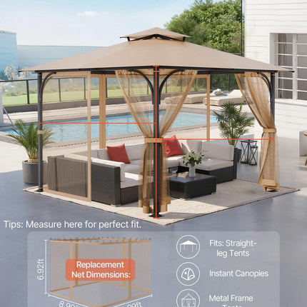 Gazebo Netting Replacement, Fit Most 10 x 10 x 7 FT Gazebo Curtain, Outdoor Garden Net, 4-Panel Sidewall Mesh Net, Patio Midge Netting with Double Zipper, Canopy Screen (Netting Only).