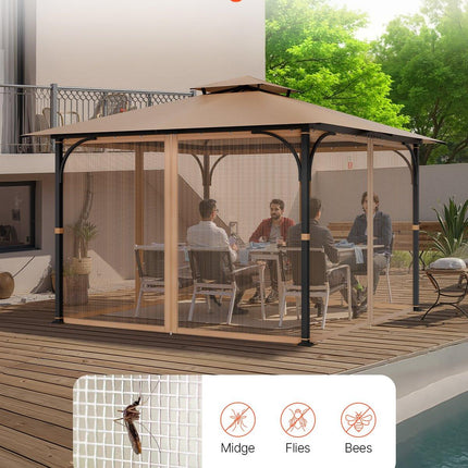 Gazebo Netting Replacement, Fit Most 10 x 10 x 7 FT Gazebo Curtain, Outdoor Garden Net, 4-Panel Sidewall Mesh Net, Patio Midge Netting with Double Zipper, Canopy Screen (Netting Only).