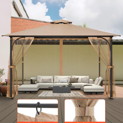 Gazebo Netting Replacement, Fit Most 10 x 12 x 7.3 FT Gazebo, Outdoor Garden Gazebo Net, 4-Panel Sidewall Mesh Gazebo Curtain, Patio Midge Netting with Double Zipper, Canopy Screen (Netting Only).