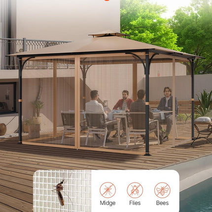 Gazebo Netting Replacement, Fit Most 10 x 12 x 7.3 FT Gazebo, Outdoor Garden Gazebo Net, 4-Panel Sidewall Mesh Gazebo Curtain, Patio Midge Netting with Double Zipper, Canopy Screen (Netting Only).