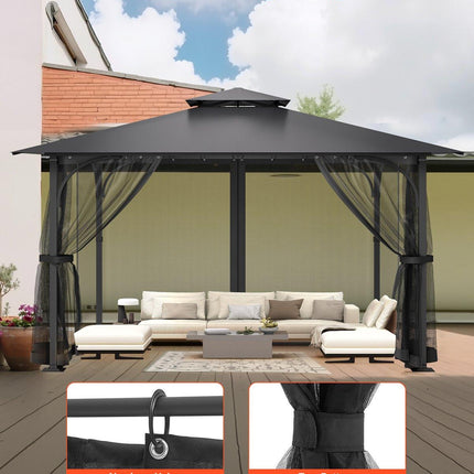 Gazebo Netting Replacement, Fit Most 12 x 12 x 7.5 FT Gazebo Curtain, Outdoor Garden Net, 4-Panel Sidewall Mesh Net, Patio Midge Netting with Double Zipper, Canopy Screen (Netting Only).