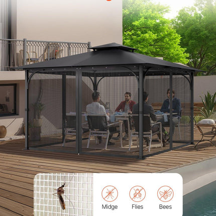 Gazebo Netting Replacement, Fit Most 12 x 12 x 7.5 FT Gazebo Curtain, Outdoor Garden Net, 4-Panel Sidewall Mesh Net, Patio Midge Netting with Double Zipper, Canopy Screen (Netting Only).