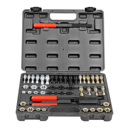 49-Piece Thread Chaser Set, UNC UNF and Metric Thread Restorer Tool, Rethreading Tool Kit with 22 Taps 24 Dies 3 Thread Files Storage Case, Heat Treated Steel, for Mechanics DIY Enthusiasts.