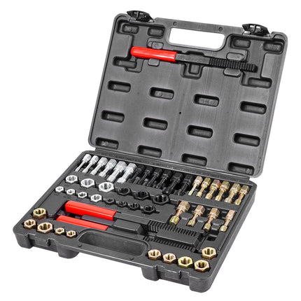 49-Piece Thread Chaser Set, UNC UNF and Metric Thread Restorer Tool, Rethreading Tool Kit with 22 Taps 24 Dies 3 Thread Files Storage Case, Heat Treated Steel, for Mechanics DIY Enthusiasts.
