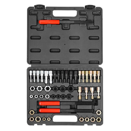49-Piece Thread Chaser Set, UNC UNF and Metric Thread Restorer Tool, Rethreading Tool Kit with 22 Taps 24 Dies 3 Thread Files Storage Case, Heat Treated Steel, for Mechanics DIY Enthusiasts.