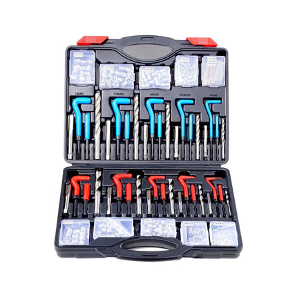 Helicoil Thread Repair Kit, 338-Piece SAE and Metric Rethreading Tool Kit, M5, M6, M8, M10, M12, 1/4", 5/16", 3/8", 7/16", 1/2", HSS Drill Bits Thread Inserts Taps Breakoff Installation Tools.