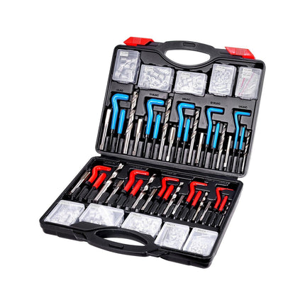 Helicoil Thread Repair Kit, 338-Piece SAE and Metric Rethreading Tool Kit, M5, M6, M8, M10, M12, 1/4", 5/16", 3/8", 7/16", 1/2", HSS Drill Bits Thread Inserts Taps Breakoff Installation Tools.