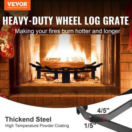 Log Grate, 27 inch Heavy Duty Wheel Fire Grate with 6 Support Legs, Solid Powder-coated Steel Bars, Log Firewood Burning Rack Holder for Wood Stove and Outdoor Camping Fire Pit.