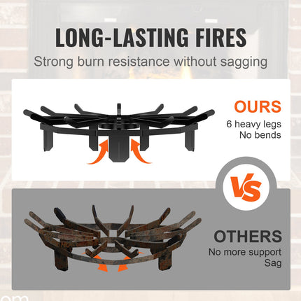 Log Grate, 27 inch Heavy Duty Wheel Fire Grate with 6 Support Legs, Solid Powder-coated Steel Bars, Log Firewood Burning Rack Holder for Wood Stove and Outdoor Camping Fire Pit.