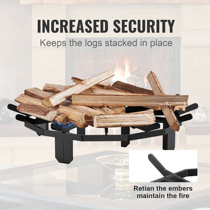 Log Grate, 27 inch Heavy Duty Wheel Fire Grate with 6 Support Legs, Solid Powder-coated Steel Bars, Log Firewood Burning Rack Holder for Wood Stove and Outdoor Camping Fire Pit.