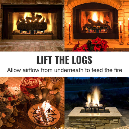 Log Grate, 27 inch Heavy Duty Wheel Fire Grate with 6 Support Legs, Solid Powder-coated Steel Bars, Log Firewood Burning Rack Holder for Wood Stove and Outdoor Camping Fire Pit.