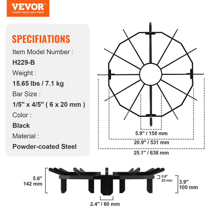 Log Grate, 27 inch Heavy Duty Wheel Fire Grate with 6 Support Legs, Solid Powder-coated Steel Bars, Log Firewood Burning Rack Holder for Wood Stove and Outdoor Camping Fire Pit.